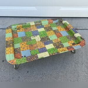 Vintage 60s 70s patchwork print aluminum folding lap tray table